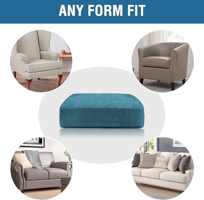 H.VERSAILTEX Velvet Stretch Couch Cushion Cover Plush Cushion Slipcover for Chair Cushion Furniture Protector Seat Cushion Sofa Cover (1 Piece Armchair Cushion Covers, Peacock Blue)-Ruum Studio Home