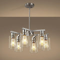 6-Light Farmhouse Brushed Nickel Chandelier,Modern Chandeliers for Dining Room Light Fixture Over Table,Adjustable Hanging Industrial Rustic Pendant Lights Kitchen Island Light with Clear Glass Shade-Ruum Studio Home