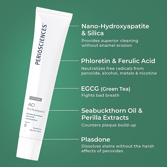PerioSciences AO Pro Natural Toothpaste with Nano Hydroxyapatite, Remineralizing, Fluoride Free, SLS Free, Gluten Free 3 fl oz / 90ml-Ruum Studio Home