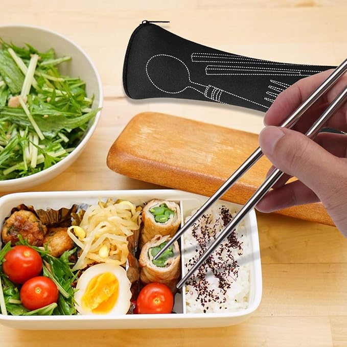 6 Pack Reusable Flatware Sets Knife, Fork, Spoon, Chopsticks, 24Pcs Portable Travel Stainless Steel Tableware Dinnerware with Carrying Case-Ruum Studio Home