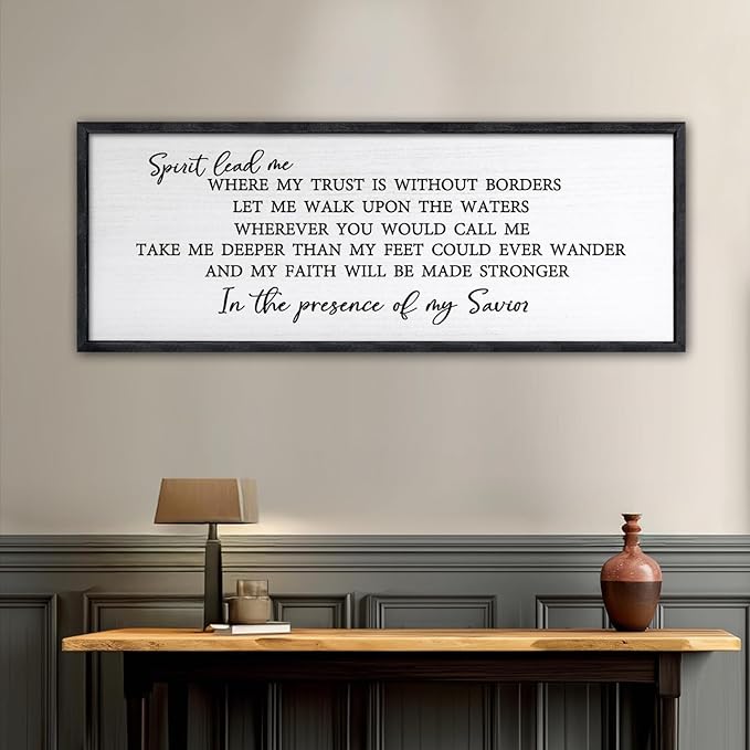 Spirit Lead Me Wall Art Decor 24×10 Inch Christian Scripture Office Inspirational Lyrics Ready to Hang Wooden Framed Sign (Black)-Ruum Studio Home