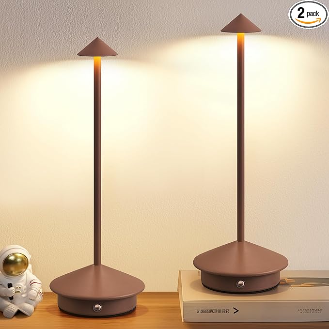 Modern Cordless Table Lamp Set of 2, Portable LED Desk Lamps, 5000mAh Rechargeable Battery Operated Lighting for Bedroom Dining Room Restaurant Coffee Shop Camping Night Light (Brown)-Ruum Studio Home