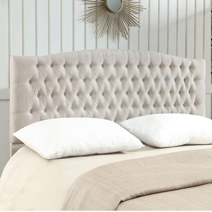 24KF Upholstered Tufted Button Linen Fabric Headboard,Comfortable Fashional Headboard King/CA King Size,Ivory-Ruum Studio Home