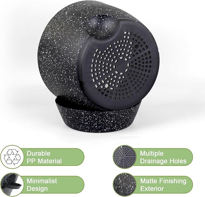 12/10/9 inch Large Self Watering Pots, Planter, Plant Pots with Mesh Drainage Holes for Indoor Outdoor Garden Plants, Plastic Flower Pots with Removable Deep Reservoir, Speckled Black-Ruum Studio Home