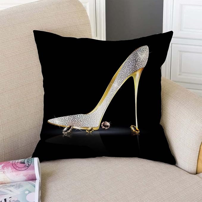 TSSOHU Square Decorative Throw Pillow Case Cushion Cover,Fashion Lady High Heel Shoe with Diamonds Soft Pillowcase 18x18 inch (No Glitter)-Ruum Studio Home