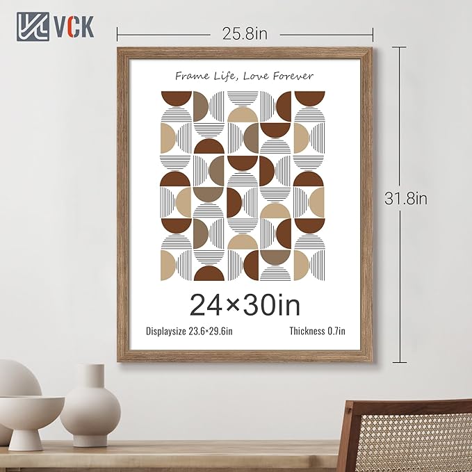 VCK 24x30 Poster Frame 3 Pack, Brown Walnut Wood Picture Frame, Exclusive Wood Grain, Wall Mounting Hanging-Ruum Studio Home