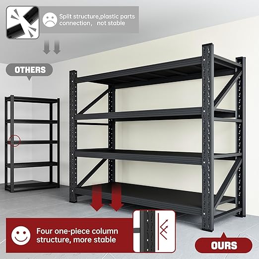 3000LBS Storage Shelves,48" W Garage Shelving Heavy Duty Metal Adjustable Garage Shelves, Shelving Units Industrial Shelving for Warehouse,48" W x 24" D x 69" H,Black-Ruum Studio Home