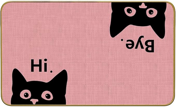 Mingnei Hi Bye Cat Welcome Doormat - Funny Black Cat Lover Floor Mat for Home Kitchen Entrance, 30x17 Pink-Ruum Studio Home