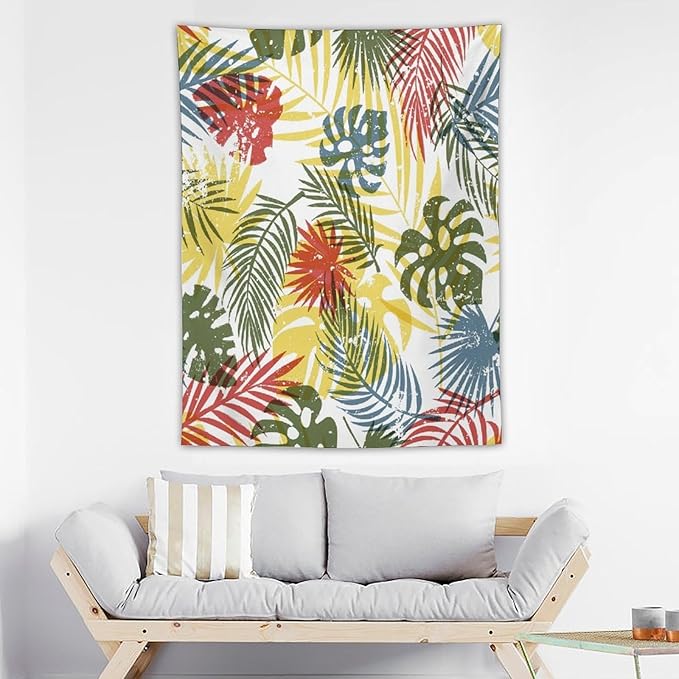ICMOLYYENLO Boho Green Leaves Tapestry, Mid Century Abstract Tropical Palm Leaves Modern Minimalist Geometric Wall Hanging, Neutral Home Decor Art for Living Room Bedroom Dorm 50x60 Inch-Ruum Studio Home