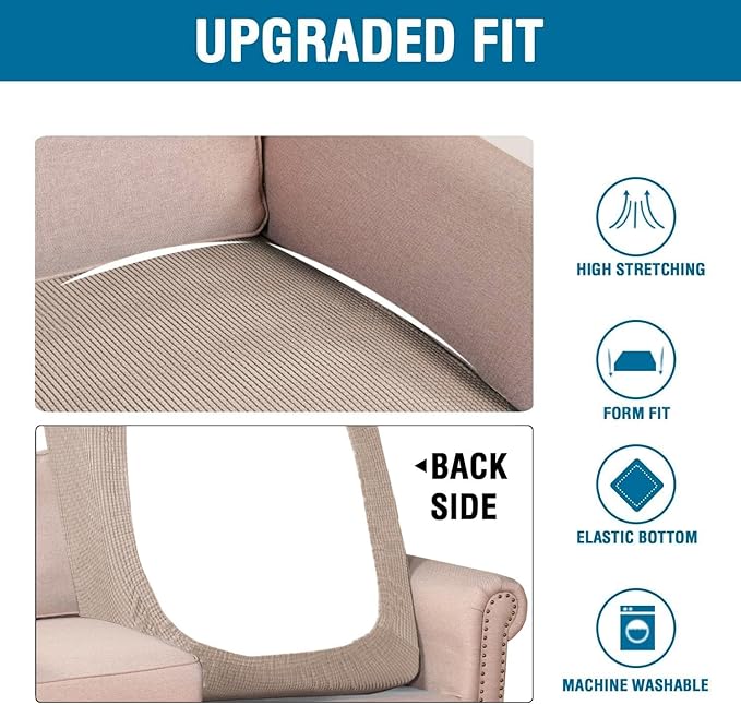 H.VERSAILTEX Super Stretch Individual Chaise Cover Sectional Couch Covers for L Shaped Sofa Both Left/Right Featuring Thick Jacquard Textured Twill Fabric (1 Piece Chaise Cover Large, Sand)-Ruum Studio Home