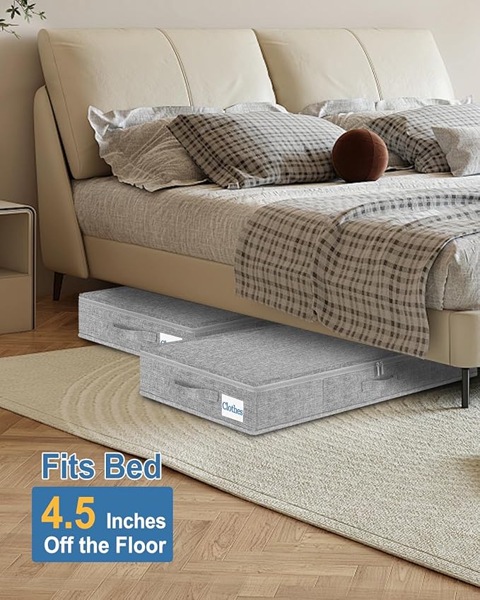 Cirhy Under Bed Storage Containers, 4.5 Inch Tall Low Profile Under Bed Storage with Sturdy Sidewalls & Bottom, UnderBed Storage for Clothes,Shoes, Pillow, Blankets Organizer, 2 Pack Grey-Ruum Studio Home