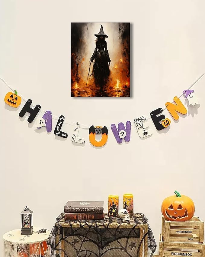 Halloween Canvas Wall Art - Vintage Witche Poster, Gothic Dark Academia Wall Decor, Spooky Halloween Decor for Living Room, Bedroom & Bathroom, Framed Fall Decorations Indoor-Ruum Studio Home