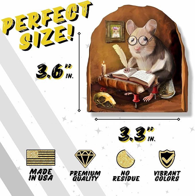Mouse Reading Book, Wall Decor Sticker Decal, Kids Room, Classroom, Home, Bedroom, Bookcase, Book Lover, of Mice and Men, Children, Adorable, (Novelist Mouse)-Ruum Studio Home