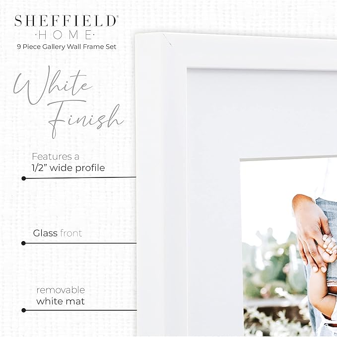 Sheffield Home 9 Piece Gallery Wall Frame Set, 11x14 Inch, White-Ruum Studio Home