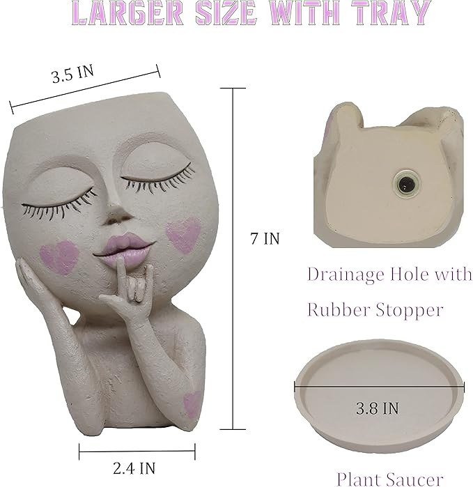 Face Flower Pots Head Planter, Cute Resin Planters for Indoor Outdoor Plants, Macetas para Plantas Unique Head Plant Pot-Ruum Studio Home