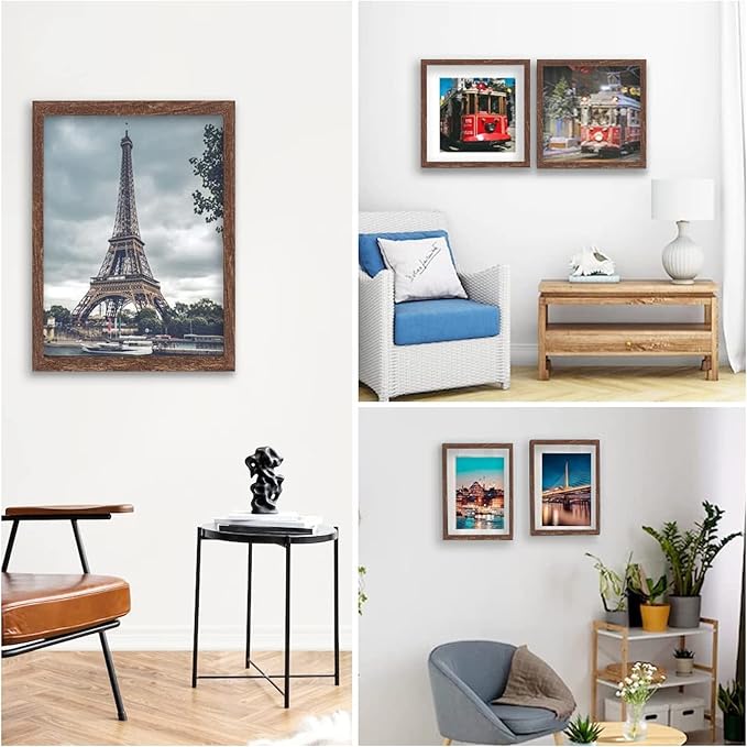 11x14 Picture Frame Set of 6, Display Pictures 8x10 with Mat or 11x14 Without Mat for Wall Mounting,Rustic Brown-Ruum Studio Home