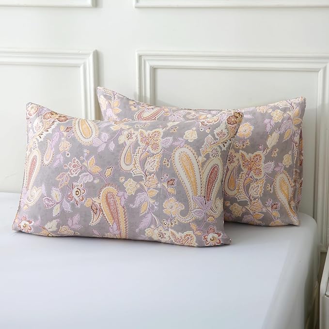 ABREEZE Paisley Bedding Sets 3Pcs Brushed Cotton Duvet Cover Set King Size Rustic Damask Gold Floral Comforter Cover with Zipper Closure Boho Bedding Collections-Ruum Studio Home