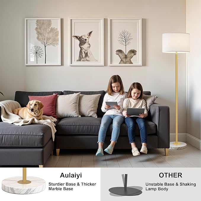 Floor Lamp for Living Room,Dimmable Gold Floor Lamp,Modern Standing Lamp with Marble Base,Tall Standing Lamp for Bedroom, Reading,Office & Kids' Room,LED Bulb Included(Gold)-Ruum Studio Home