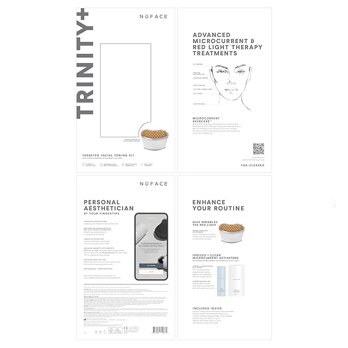 NuFACE TRINITY+ Microcurrent Facial Device + LED Red Light Wrinkle Reducer Attachment - FDA Cleared Skin Tightening Device + Microcurrent Gel Activator & Silk Creme-Ruum Studio Home