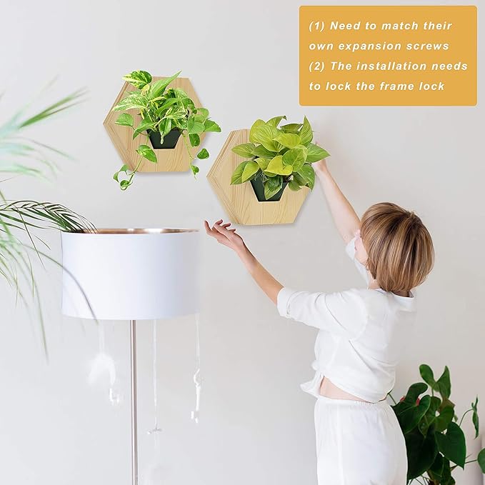 Hexagonal Wooden Wall Planter, Self Watering Living Vertical Planters Indoor, Wooden Frame Planter Wall Decoration Home Office 2pc-Ruum Studio Home