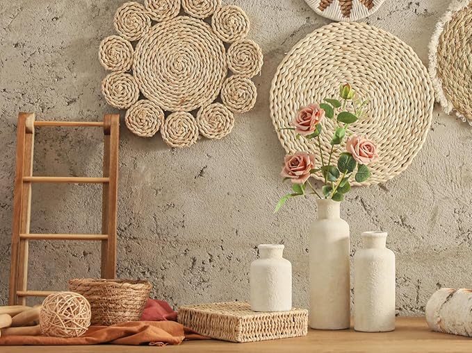 Ceramic Vases Set of 3, Whitewashed Neutral Flower Vases Home Decor, Pottery Rustic Farmhouse Decorative Vases Modern Decor for Table Mantel Entryway Bookshelf Living Room Kitchen Bedroom-Ruum Studio Home