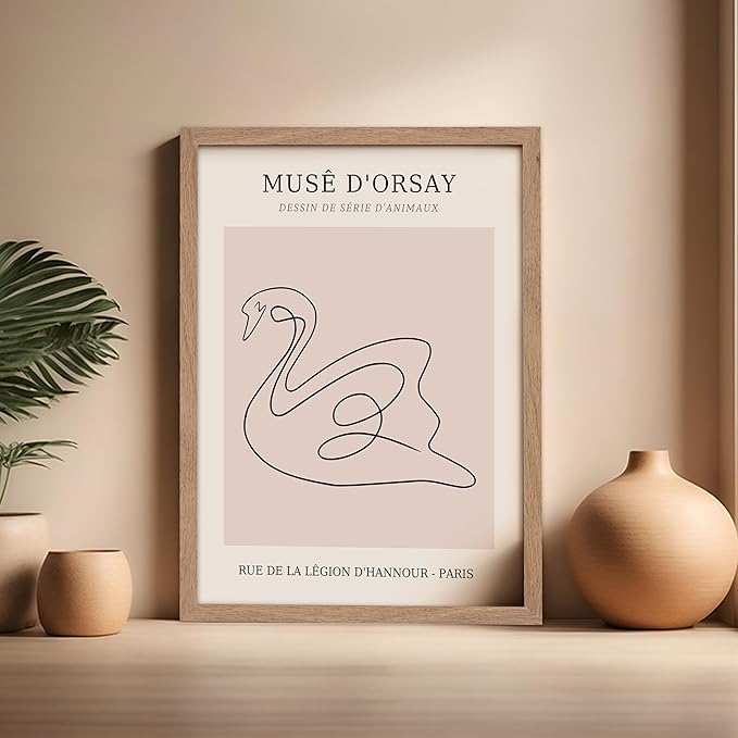Poster Master Vintage Poster - Retro One Line Swan Drawing Print - Swan Art - Bird Art - Minimal Gift for Her, Animal Lover - Abstract Decor for Home, Office, Bedroom, 16x20 Beige Framed-Ruum Studio Home