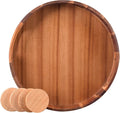 Large Round Wood Serving Tray, Wooden Trays with Handles for Ottoman Table, Vintage Acacia Tray Circle Wood Tray for Indoor Outdoor Organization and Decoration, Including 4 Round Wooden Coasters-Ruum Studio Home