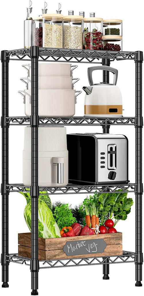 1000 lbs 4 Tier Shelf Metal Storage Shelves Wire Rack Closet Organizers with PP Board for Garage Kitchen Bathroom Laundry Black 11.8" D x 21.7" W x 39.5" H-Ruum Studio Home