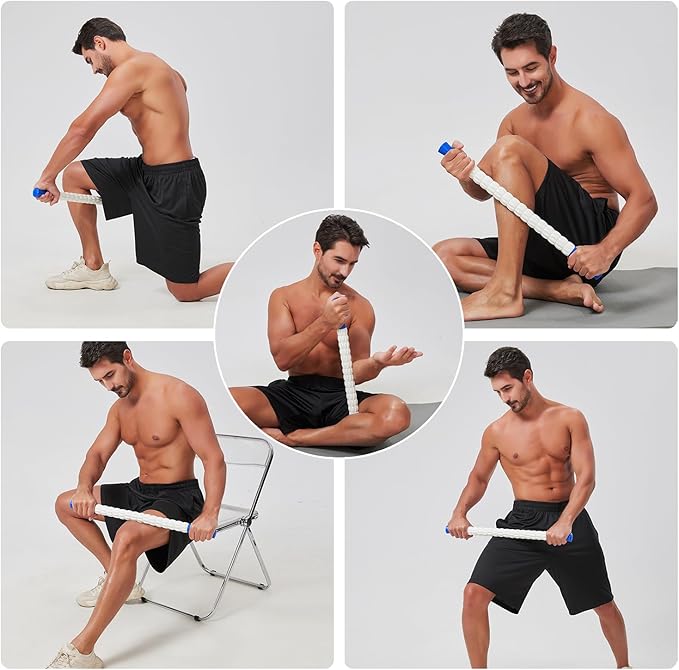 Muscle Roller Stick for Athletes - Deep Tissue Fascia Blaster & Roller Massager for Myofascial Pain Relief - Handheld Physical Therapy & Recovery Tool(Blue White-24 inch)-Ruum Studio Home
