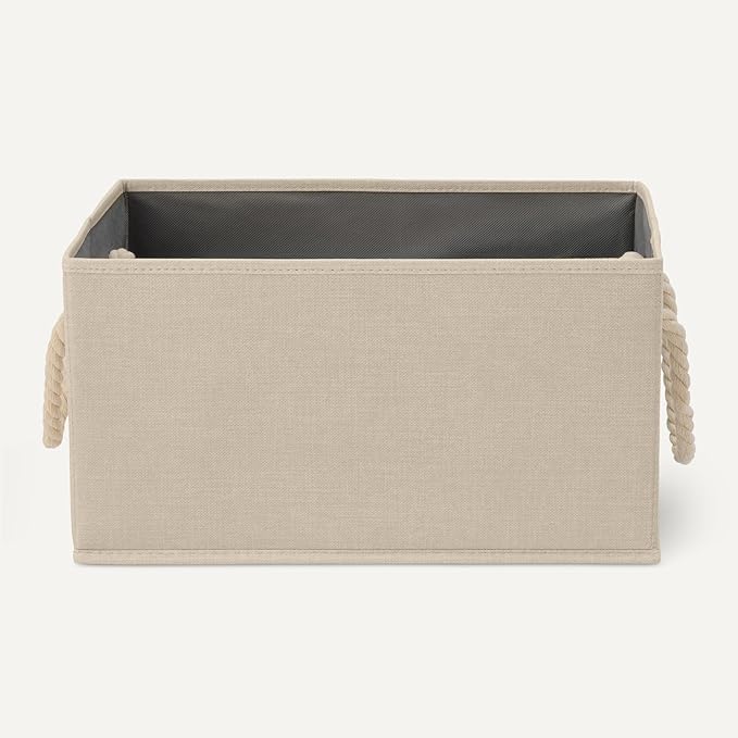 Amazon Basics Foldable Storage Bins with Rope Handles, Linen, Large, Pack of 3-Ruum Studio Home