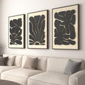 Framed Textured Wood 3D Wall Art for Living Room, Large Boho Floral Black and Beige Artwork for Walls, 3 Piece Abstract Bohemian Flower Wood 3D Art for Office Bedroom Hallway Wall decor, 24x36 Inch-Ruum Studio Home