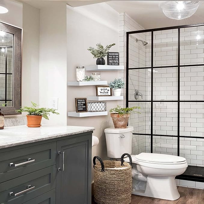 QEEIG Floating Shelves for Wall Bathroom Shelf Bedroom Kitchen Living Room Farmhouse Small Book Shelf 16 inch Set of 4, White (015-W4)-Ruum Studio Home