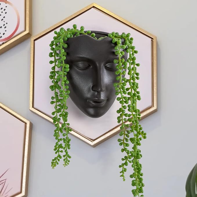 GDYOOSHOW 6.7" Tall Hanging Planter Wall Flower Pot for Garden Balcony Indoor or Outdoor (Black Resin)-Ruum Studio Home