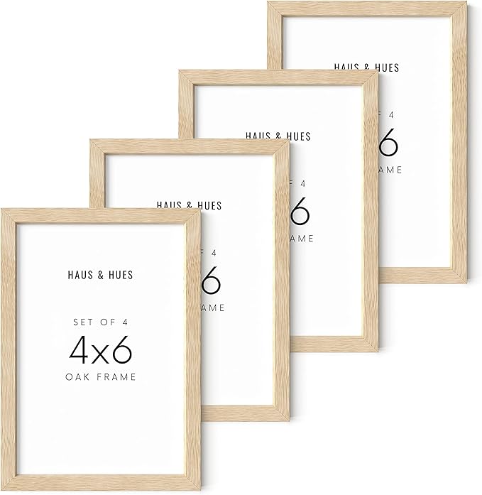 HAUS AND HUES Solid Oak 4x6 Picture Frame Set of 4 - Bulk Frames for Wall or Tabletop, Multiple Photos, Wooden Frames-Ruum Studio Home