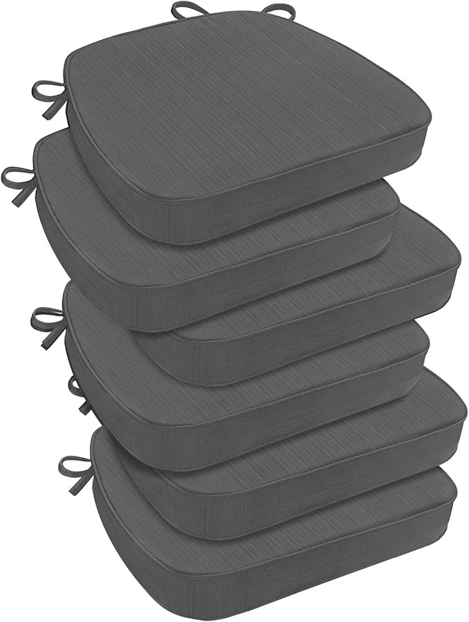 downluxe Chair Cushions for Dining Chairs, Waterproof Kitchen Chair Pads, Non-Slip Dining Seat Cushion with Ties, 17" x 16" x 2.5", Dark Grey, 6 Pack-Ruum Studio Home