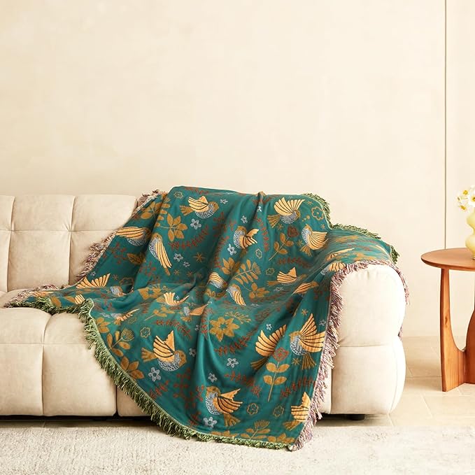 MSGKV Boho Throw Blanket Cotton Blanket for Couch and Sofa Cover for Living Room Summer Throw Cozy Gauze Blanket 50" x 60"-Ruum Studio Home