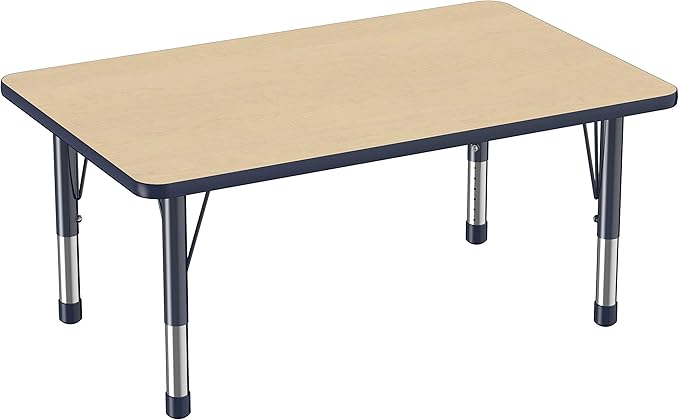 FDP Rectangle Activity School and Classroom Kids Table (30 x 48 inch), Chunky Toddler Legs, Adjustable Height 15-24 inches - Maple Top and Navy Edge-Ruum Studio Home