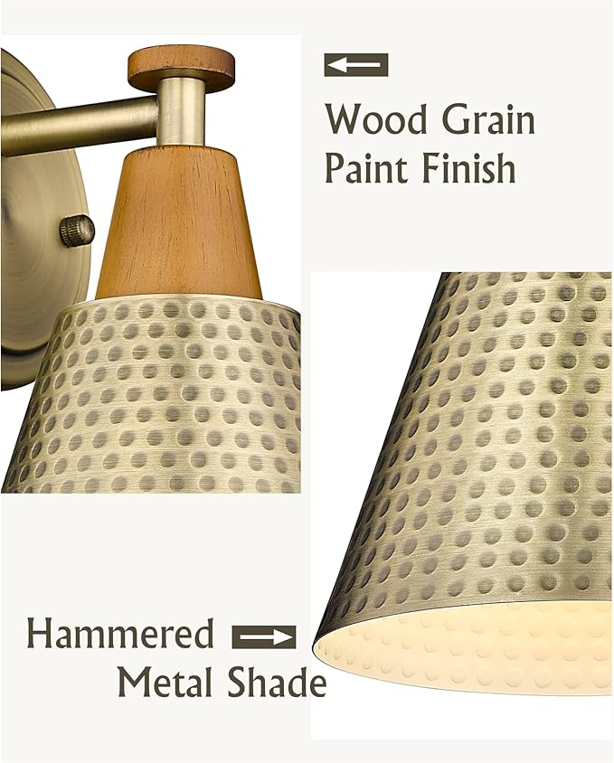 FEMILA Bathroom Light Fixtures 2 Pack, Antique Brass Vanity Light with Hammered Metal Shade, 2-Lights Bath Wall Mounted Lights Wall Lamp for Mirror Kitchen Bedroom, 4FG59B-2 BG-Ruum Studio Home