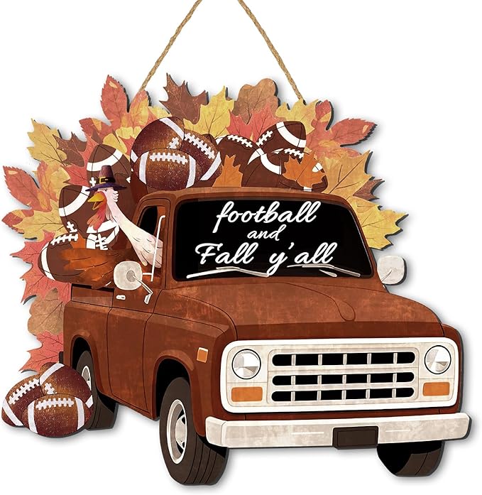 COLOR VALLEY ART Fall Pumpkin Welcome Sign Hello Fall Wood Hanging Decoration Autumn Wooden Signs Rustic Thanksgiving Decorative for Porch Home Wall Indoor Decor, 12.9L''x11.4W'' (Car)-Ruum Studio Home