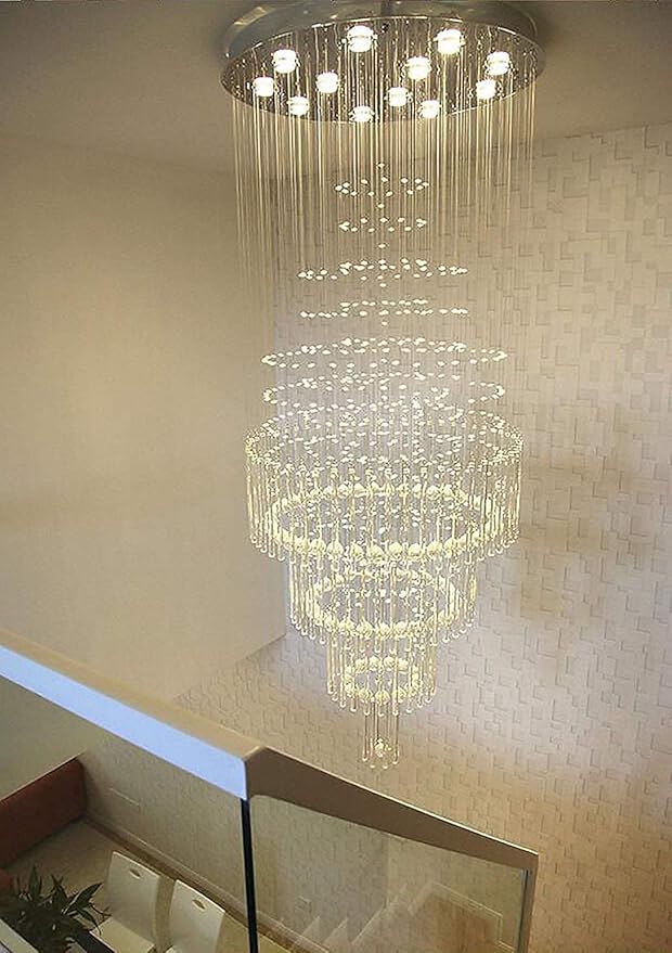 Flashing God D32''X H110'' High Ceiling Chandelier Crystal Raindrop Chandeliers Staircase Large Chandelier Villa Entrance Foyer Ceiling Light High Ceiling Pendant Light Fixture-Ruum Studio Home