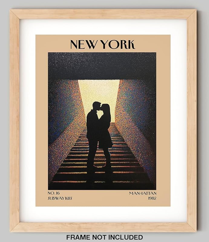 Retro Vintage New York Wall Art Print - 11x14 Unframed Poster - New York City Souvenirs, Cute Trendy Colorful Wall Decor (Kiss on the Subway, 11x14")-Ruum Studio Home
