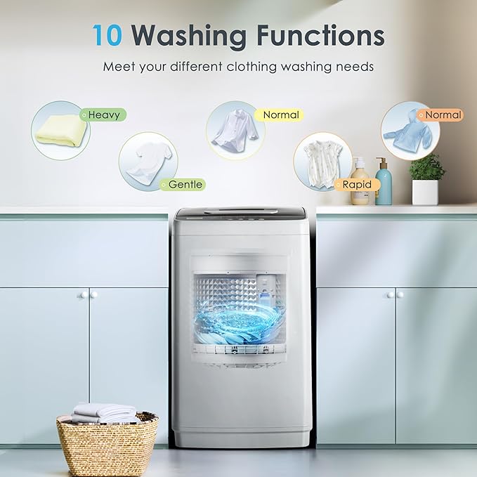 Euhomy 1.03cu.ft Portable Washer, 8.8LBS Capacity Small Portable Washing Machine with 10 Programs 5 Water Levels, Drain Pump and LED Display,Compact Washer for Apartments, RVs, Homes, Light Gray-Ruum Studio Home