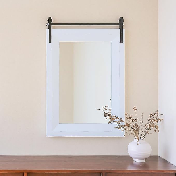 ALBAD Farmhouse Wood Framed Wall Mirror, Natural Wood and Framed Wall Mounted Bathroom Vanity Mirror for Farmhouse Decor, Vertical or Horizontal Hanging-Ruum Studio Home