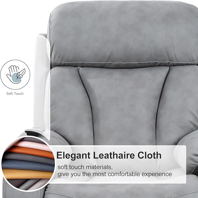 Power Lift Chair Recliners for Elderly, Leathaire Modern Adult Power Lift Chair Overstuffed Electric Lift Recliner Chair with Side Pocket for Living Room Bedroom (Light Gray)-Ruum Studio Home