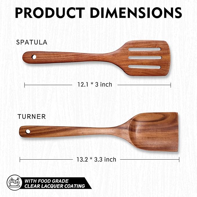 Wooden Spatulas for Cooking Non-Stick Kitchen Pan Toolset 2 PCS Set, Natural Teak Kitchen Utensils,Smooth Finish Utensils Fried Spatula,Turner Non-Stick Wooden Cooking Utensils-Ruum Studio Home