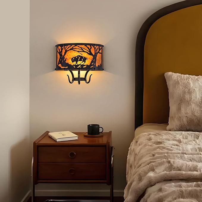 TOCHIC Farmhouse Wall Sconce, Rustic Vintage Indoor Wall Light Fixture, 2-Light Western Cow Wall Mount Light for Bedroom, Hallway, Living Room, Stairway-Ruum Studio Home