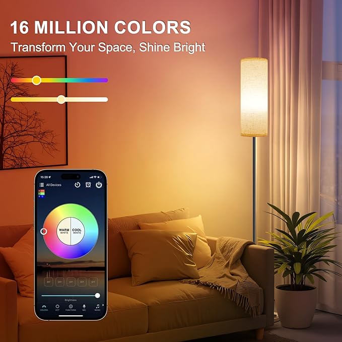 FRIDEKO HOME Floor Lamps for Living Room, Dimmable 3 Colors Temperature, Modern Corner Floor Lamp with Remote, Tall Standing Lamps for Kid Room Bedroom, Foot Switch, Beige Shade, 9W RGB LED Bulb-Ruum Studio Home