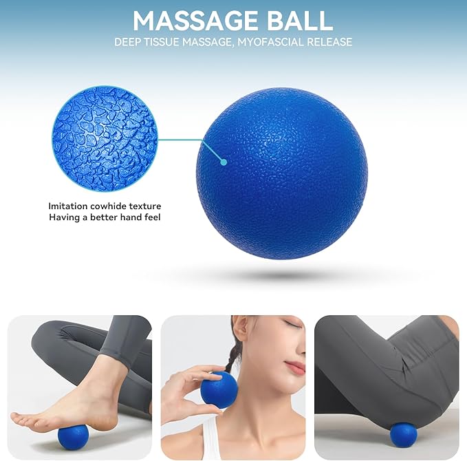 5 in 1 Foam Roller Set for Deep Tissue Muscle Massage, High Density Trigger Point Fitness Patented Exercise Foam Roller, Massage Roller, Massage Ball, Resistance Band, for Whole Body-Ruum Studio Home