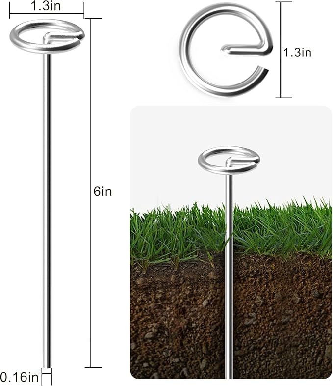 120 Pack Heavy Duty 8 Gauge Galvanized Landscape Fabric Pins, 6 Inch G-Shaped Round Top Weed Barrier Stakes for Garden, Erosion Control, Tent, Ground Cover (Silver)-Ruum Studio Home