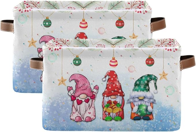 Storage Basket Gnomes Christmas Cube Storage Bins Organizer Bag Collapsible Closet Shelf Baskets with handle for Baby Cloth Pet Toy Book 14.2×10.2×8.3 IN-Ruum Studio Home